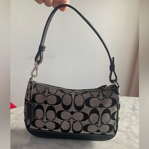 Vintage Authentic Coach Y2K Demi 6094 Signature Monogram Small Shoulder Bag